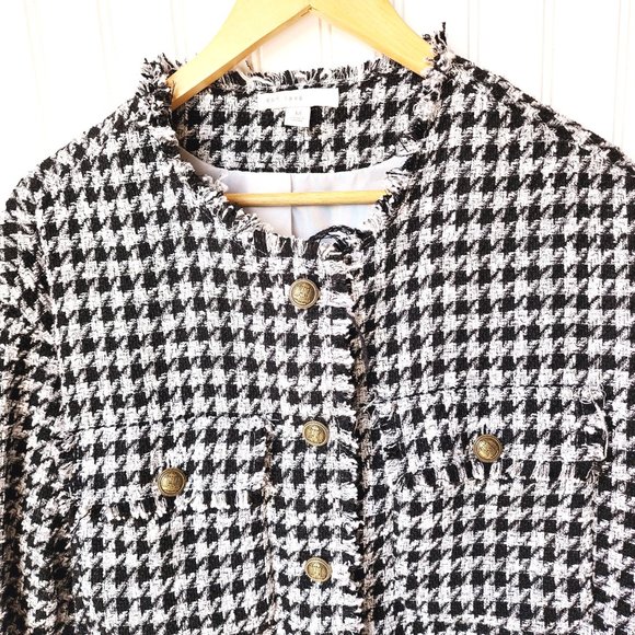 C. Established 1946 Womans Jacket Houndstooth Pattern Fringe Trim Size M Blk/Wht - Picture 4 of 11